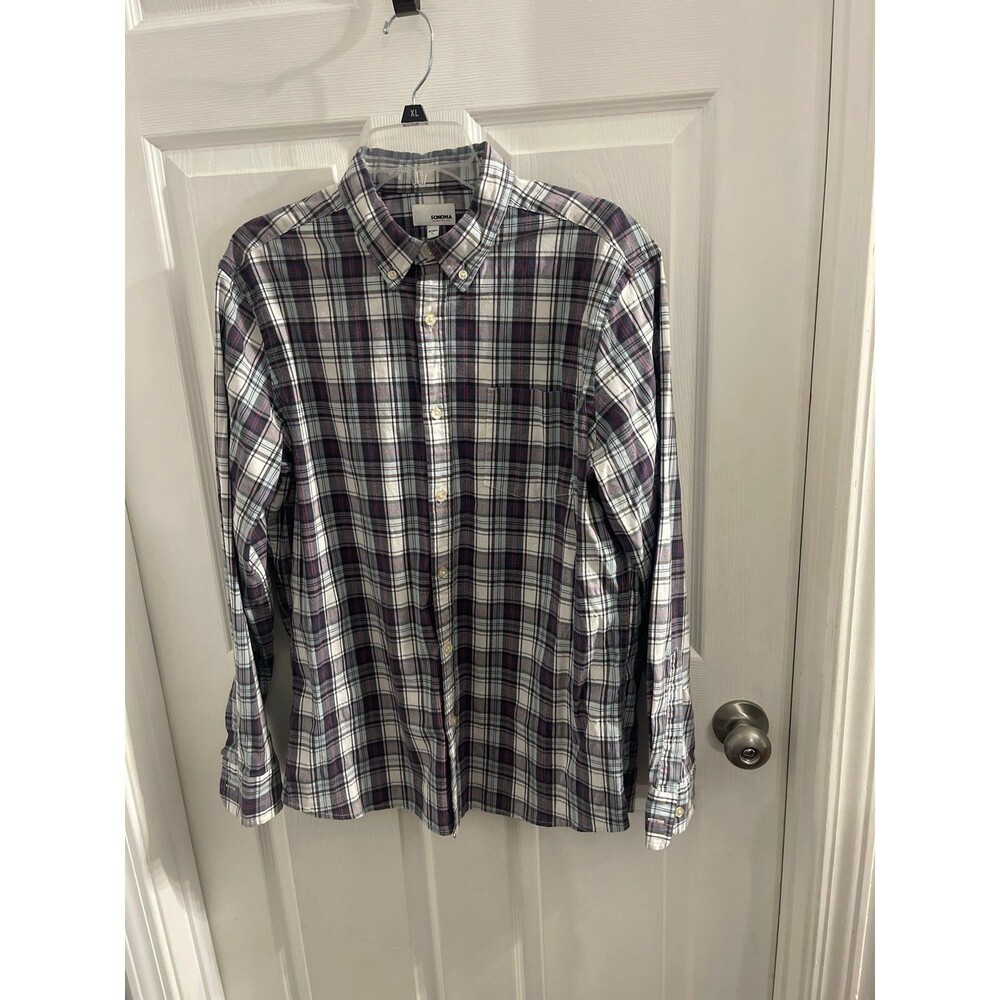 Sonoma Plaid Button Up Long Sleeve Shirt Size L